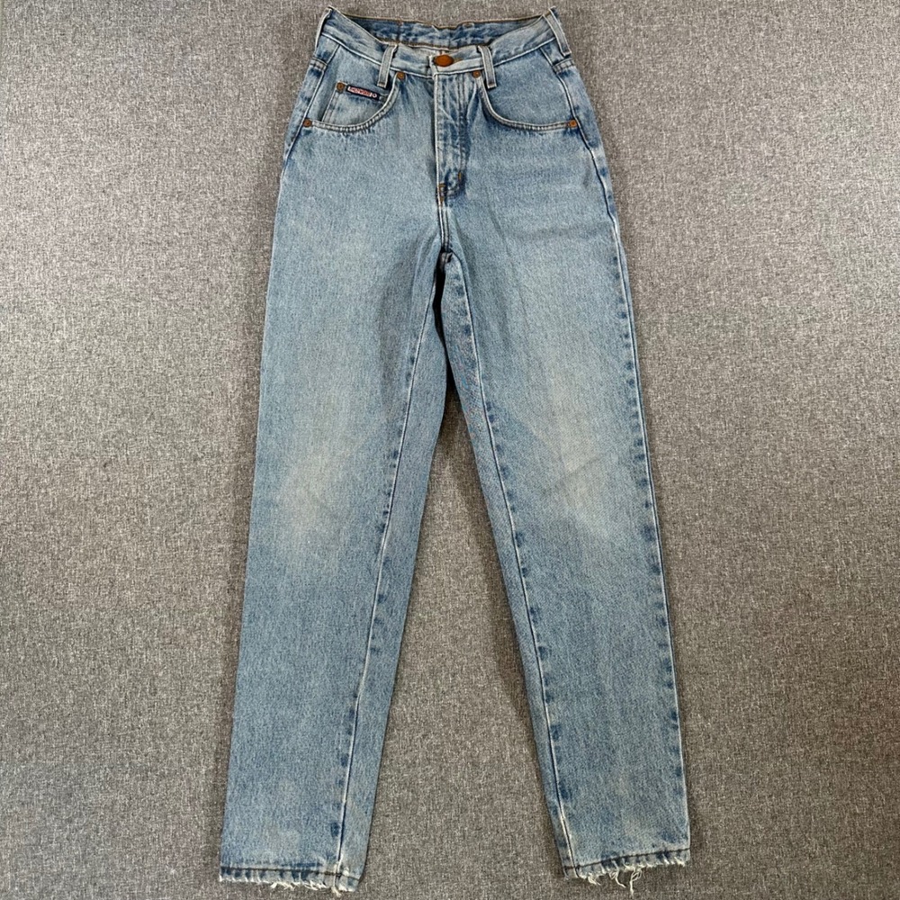 Vintage Hallywood Basic Blues Jeans High Waisted Straight Leg Light Wash 27x30